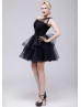 One Shoulder Black Lace Tulle Amazing Bridesmaid Dress